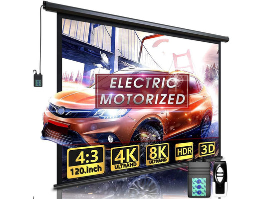 120 Motorized Projector Screen - Indoor And Outdoor Movies Screen 120 Inch Electric 4:3 Projector Screen W/Remote Control