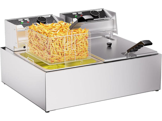 20.7Qt Deep Fryer, 3400W Electric Countertop Deep Fryer with 2 x 6.35 QT Removable Basket Commercial Deep Fryers Frying Machine w/Temperature Control